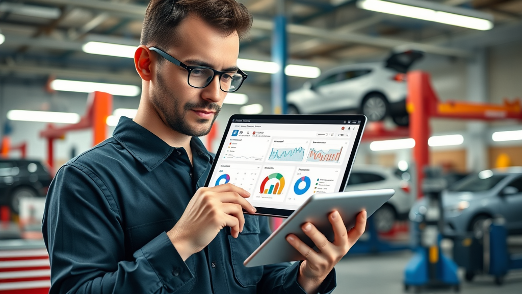 Mechanic updating google business profile for ai mode in google search for repair shops
