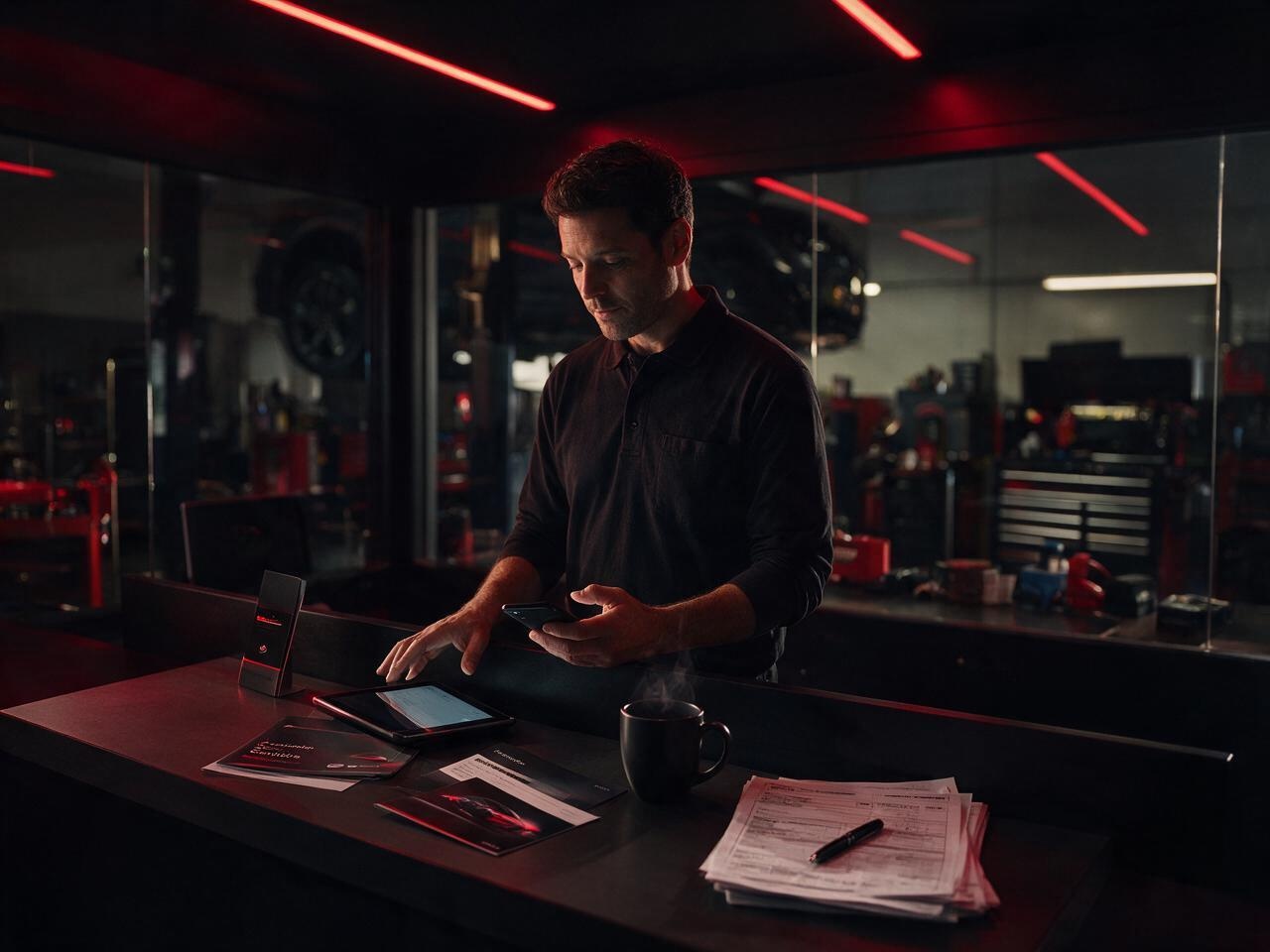 Service Advisor at Counter with Tablet