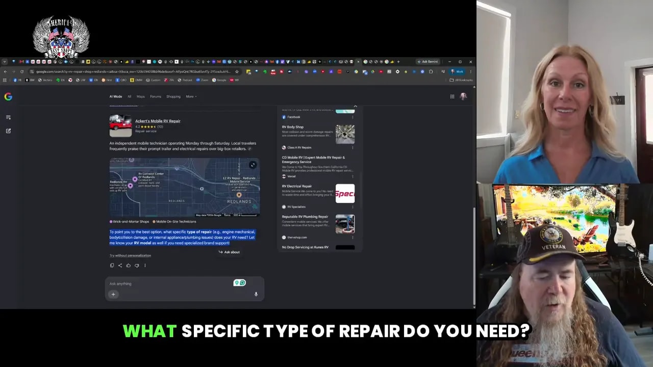 Google AI mode results showing follow-up question asking what specific type of repair is needed