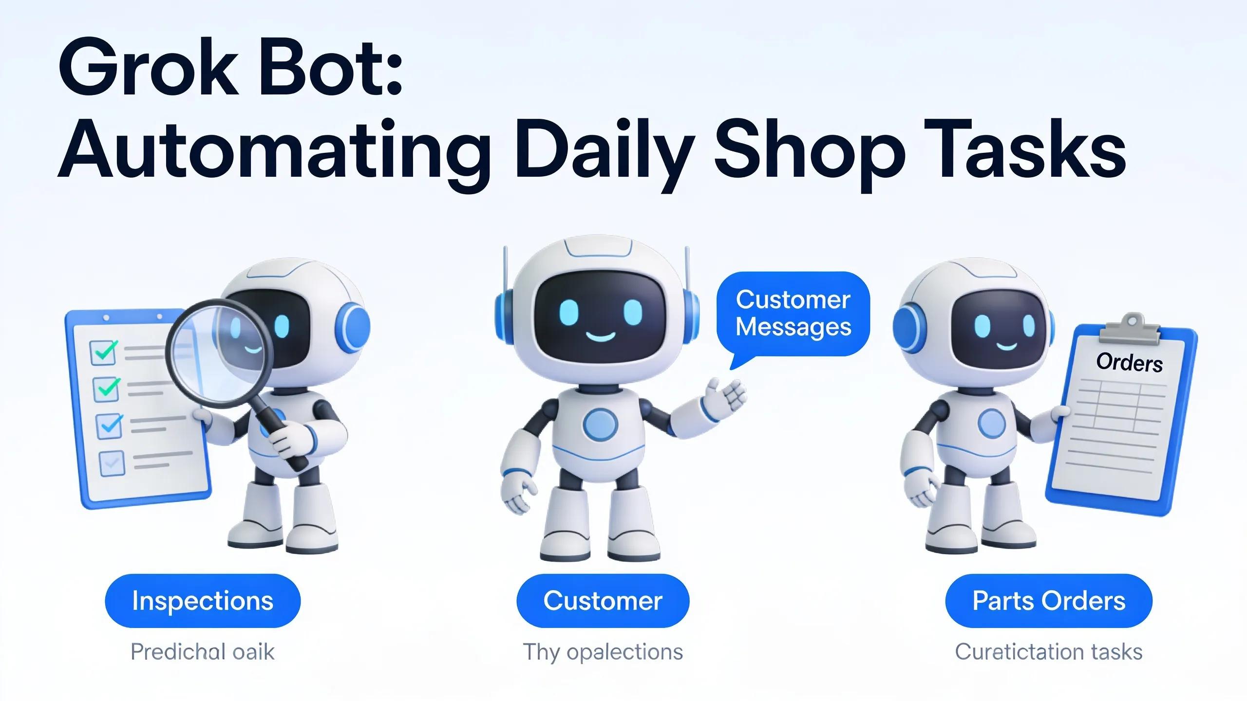 Grok Bot automates daily shop tasks by working through inspections, customer messages, parts orders